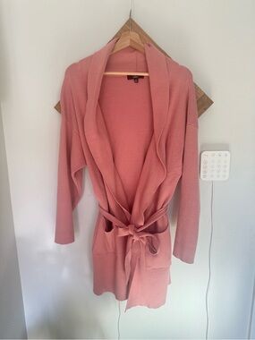 Lulu's Dusty Rose Open-Front Belted Cardigan